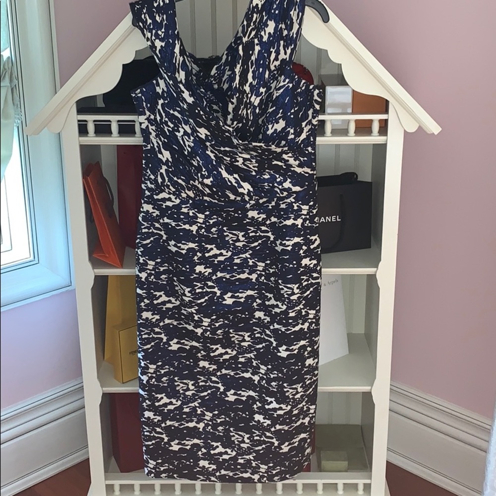 Teri Jon Blue and White Midi Dress